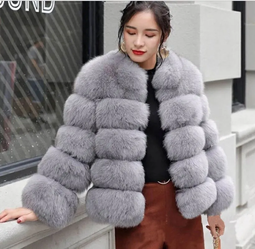 Moda Kad n Faux Fox Kurk Yeni K Coat Art Boyutu Kad n Stand Yaka Uzun Kollu Faux Kurk Ceket Kurk Jile Fourrure Yi TL3 416.3 DHgate