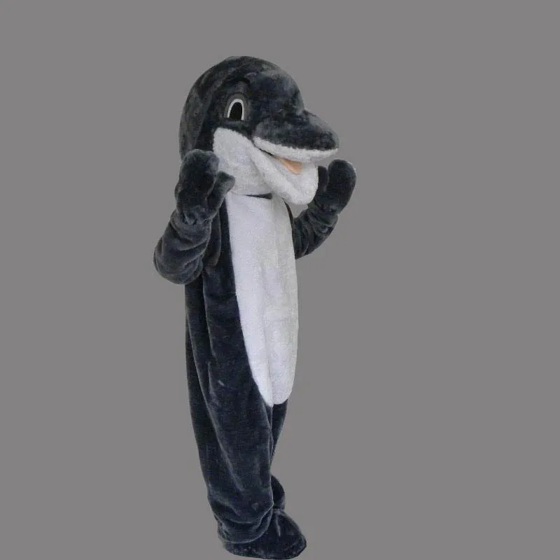 Новый взрослый размер животных серый талисман Dolphin Custom Ricmas Sea Dolphin Dolphin Мужское модное платье костюм Shool Event Event вечеринка костюм талисман
