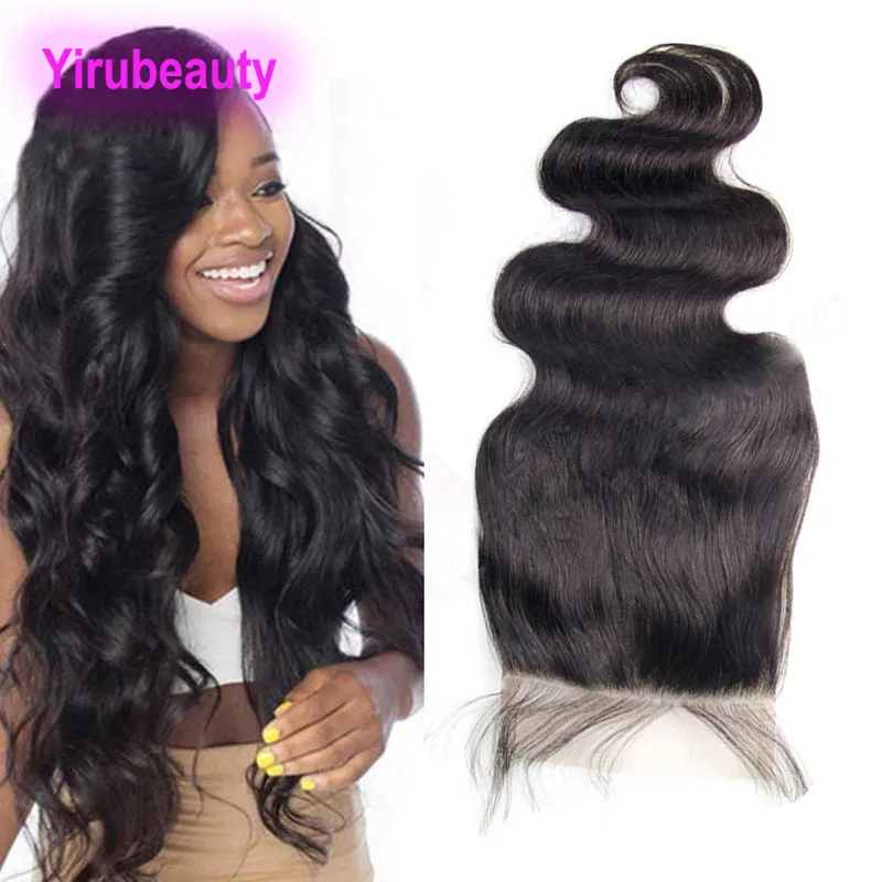 Indian Raw Virgin Hair Six by Six spetsstängningar med babyhår 6x6 Stängning Natural Color Body Wave Extensions Top Stängning Yirubeauty