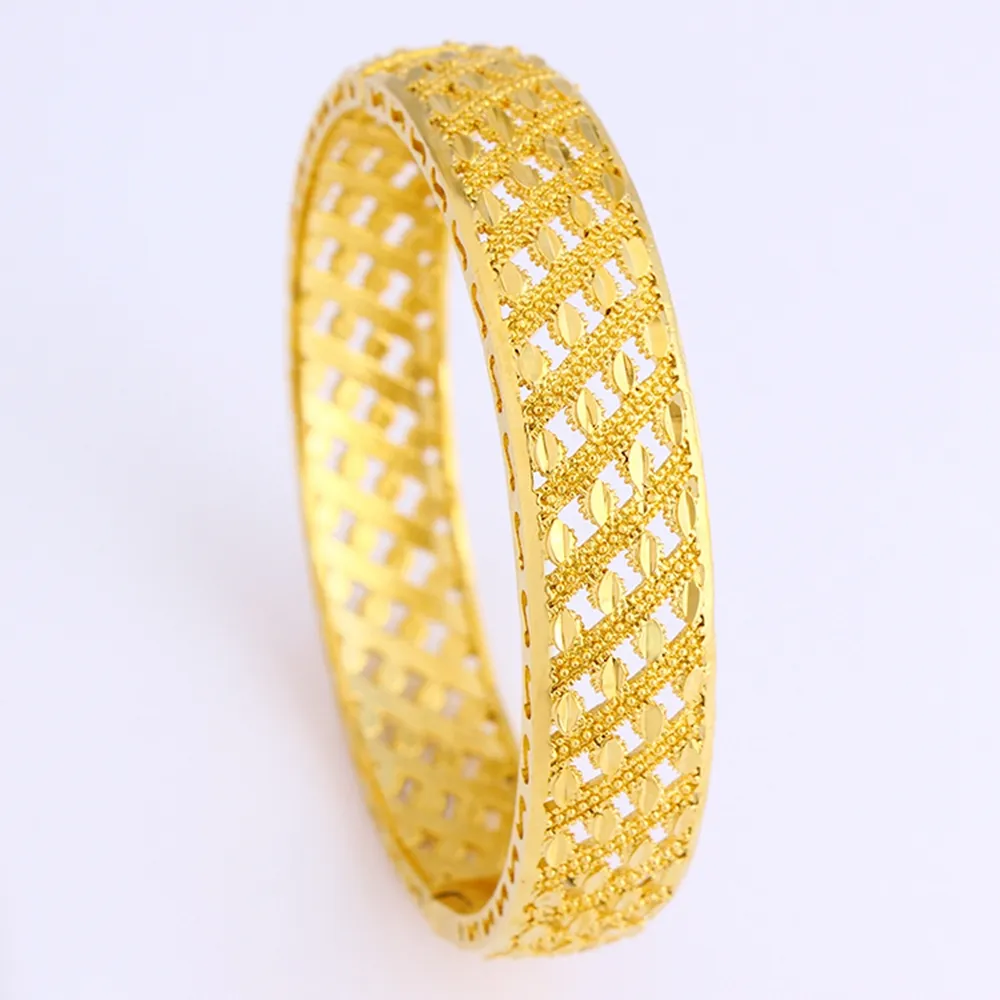 Hermoso brazalete para mujer, malla hueca, oro amarillo de 18 quilates, pulsera de moda de lujo, regalo, diámetro 62mm