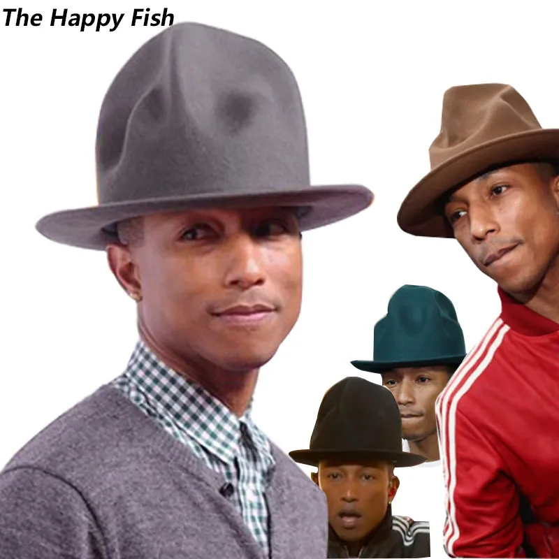 pharrell hatt filt fedorahatt för kvinna män hattar svart topphatt Y200110