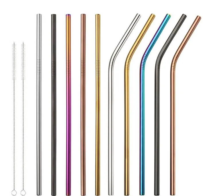 Stainless Steel Colored Drinking Straws 8.5"/ 9.5" /10.5" Bent and Straight Reusable Drinking Straws