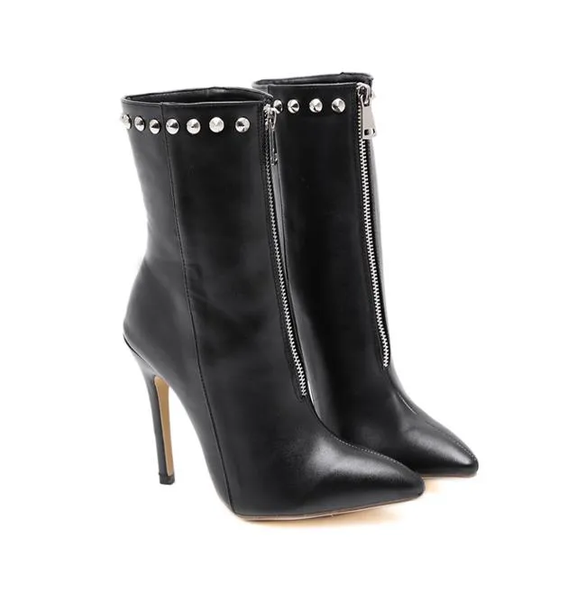size 33 to 42 sexy mid zip rivets pointed high heel ankle booties luxury designer women boots come with box