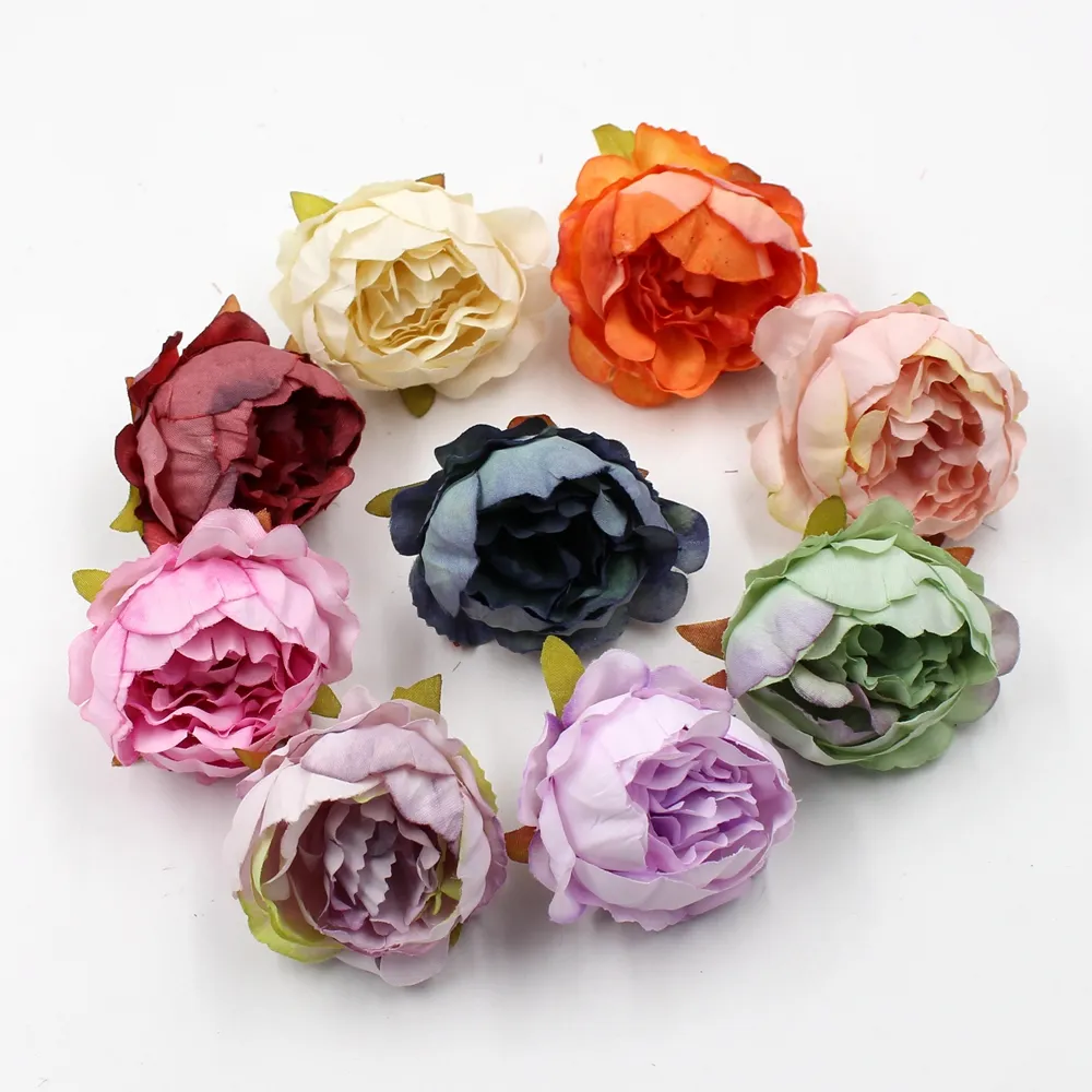 50 pieces 5cm Peony flower head silk Artificial Flowers For Wedding Decoration DIY Decorative Wreath Fake Flowers