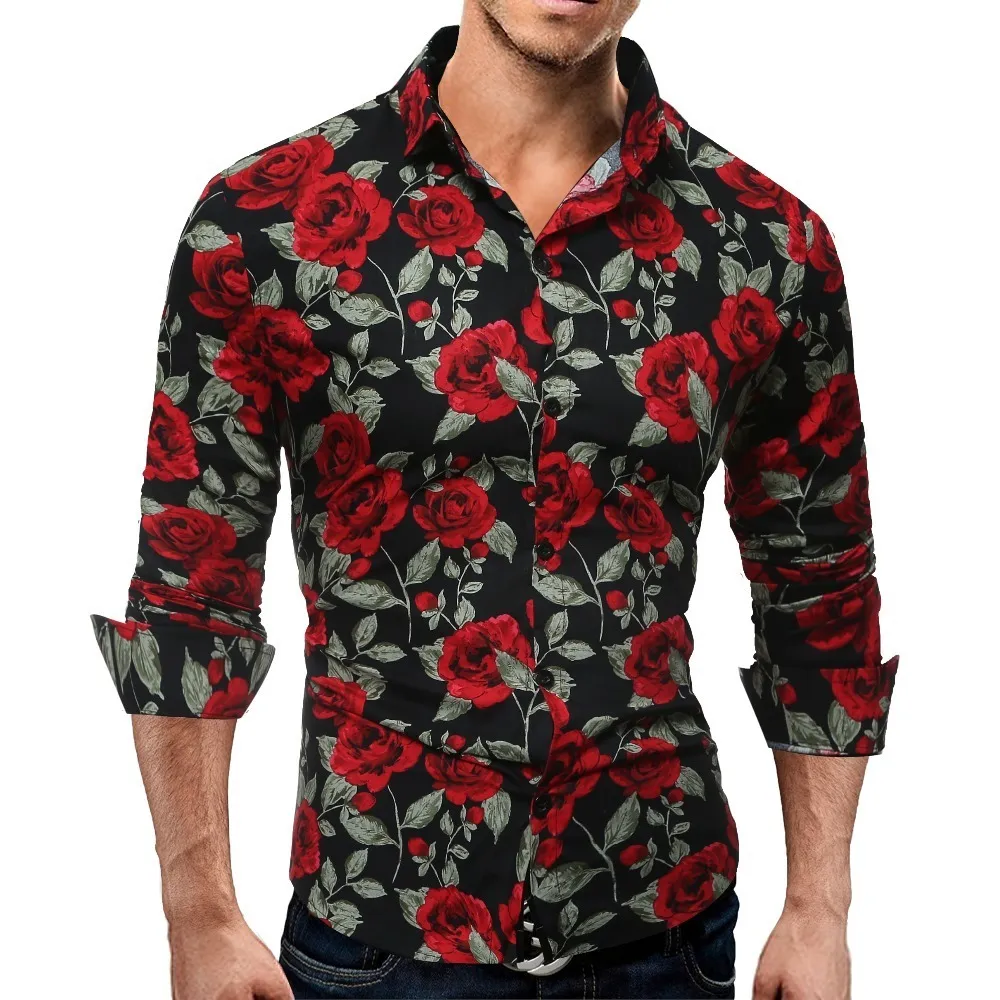 Camicia floreale uomo manica lunga sale