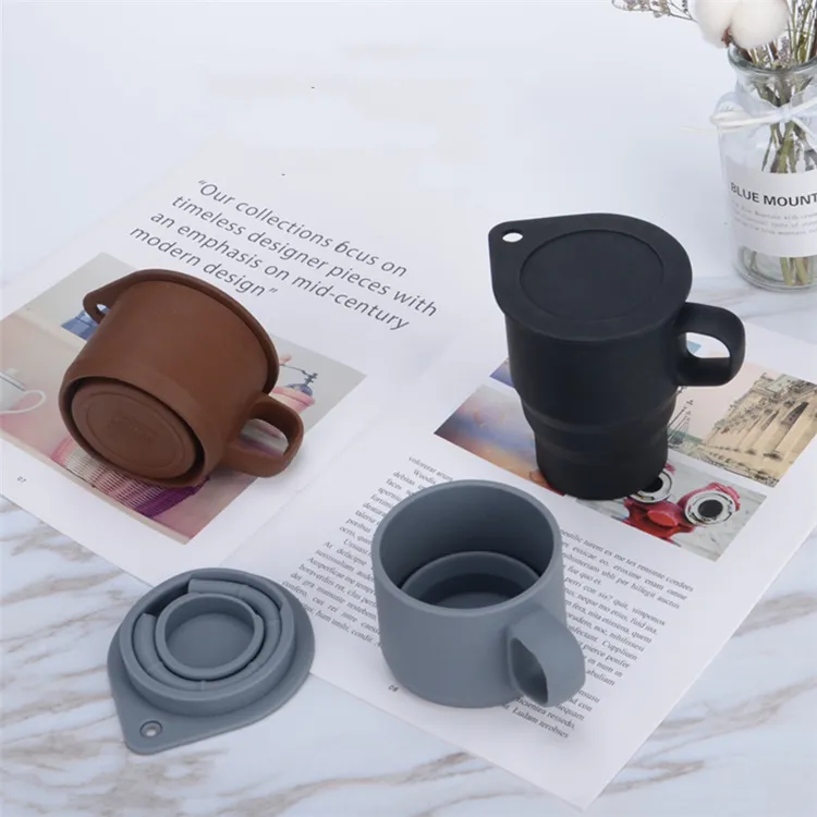 10온스 실리콘 접는 재사용 가능한 커피 머그컵 접을 수있는 물 컵 뚜껑 다시 사용할 수있는 접이식 휴대용 캠핑 텀블러 확장 머그컵 6065