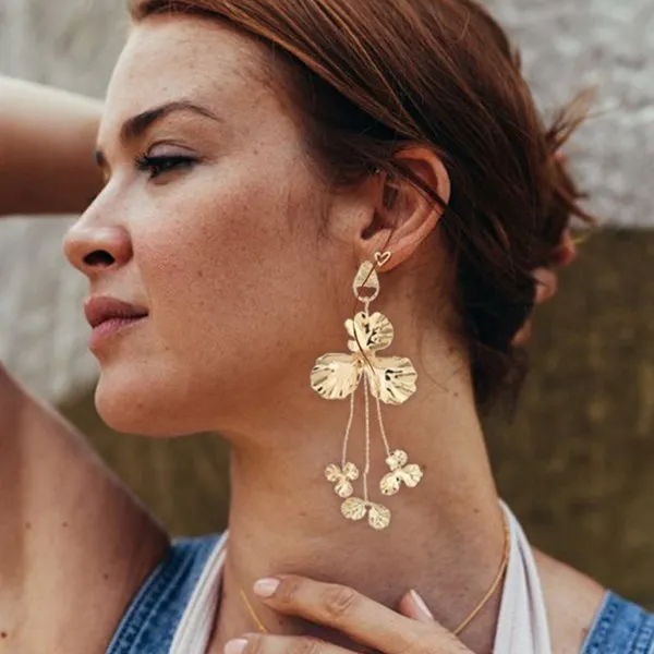 Pendientes de la vendimia grande para los pendientes de la hoja de plata Mujeres Color Oro 2019 Earing metal colgantes joyería de la tendencia