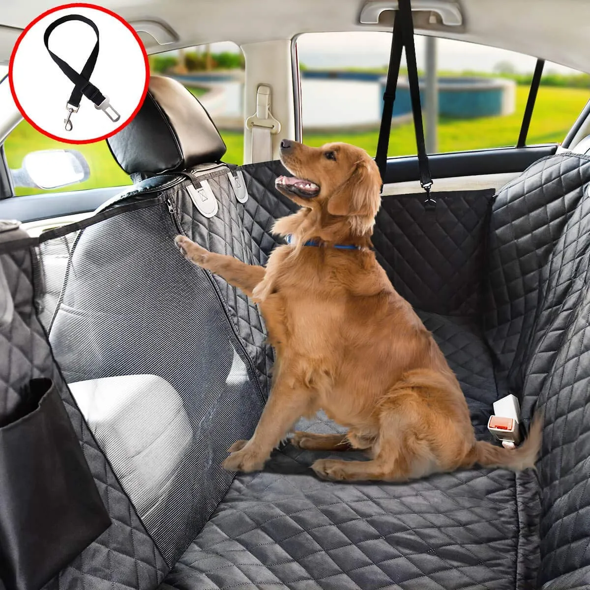 Funda de asiento para perro para asiento trasero, fundas de asiento de coche para perro 100% impermeables con ventana de malla, hamaca de coche para perro antideslizante a prueba de arañazos, fundas de asiento de coche