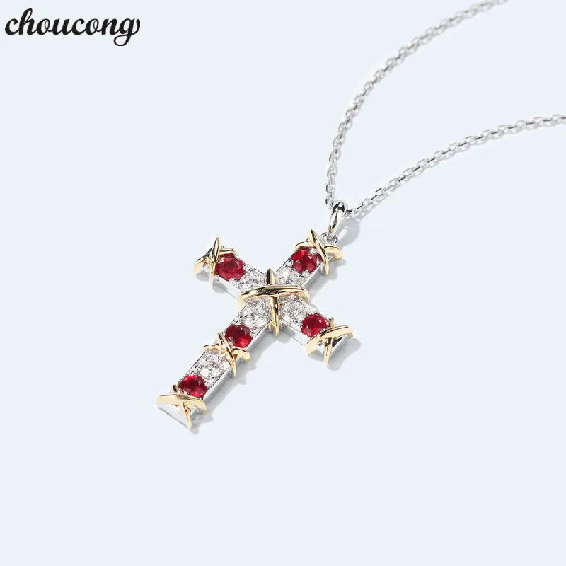 Choucong pendentifs croix faits à la main 5A Zircon Cz réel 925 pendentif de mariage en argent Sterling avec collier pour femmes bijoux de mariée