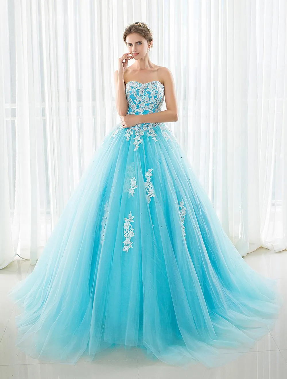 Vestido de bola Quinceañera Vestidos Largos Tul Puffy Vestidos de fiesta Vestidos 15 ANOS Apliques de Vestido de bola Quinceañera Vestidos Largos Tul Puffy Vestidos de fiesta Vestidos 15 ANOS Apliques de
