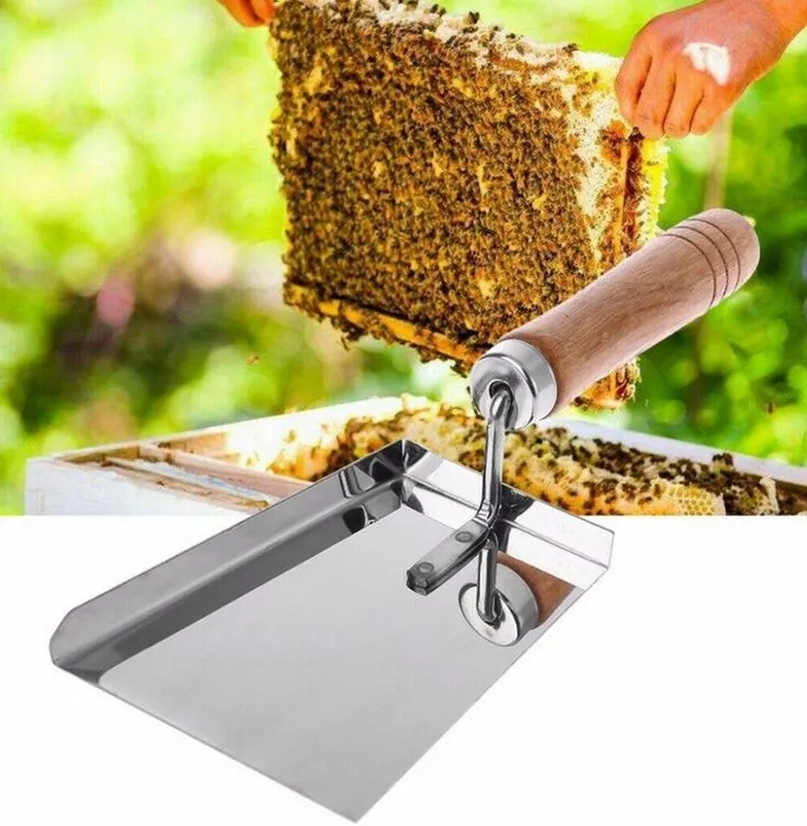 لوازم الحدائق الأخرى الخشبية مقبض خلية النحل مجرفة النحل مربع مغرفة الفولاذ المقاوم للصدأ العسل مكشطة نظافة تنظيف النحل أداة نظيفة