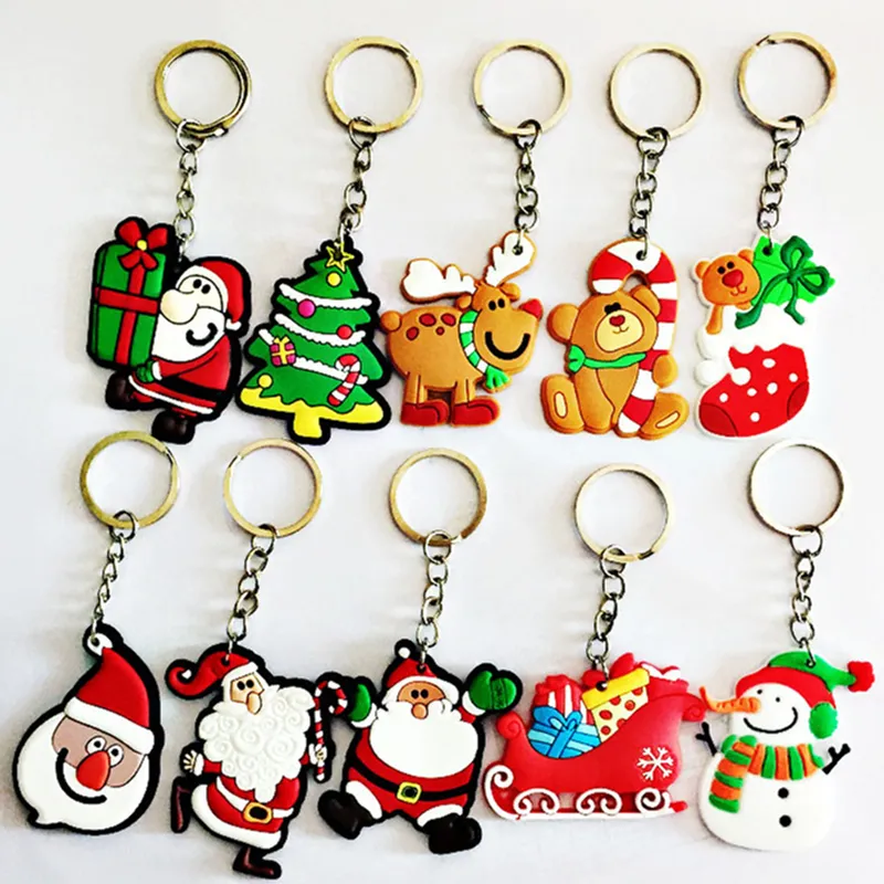 Weihnachtsmann-Schlüsselkette 10 entwirft Weihnachtskeychain PVC Keychains Weihnachtsbaum-Schlüsselkettespielwaren Schlüsselring für Weihnachtsgeschenke Freies Verschiffen