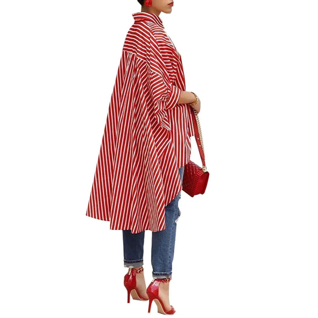 Camisa De Manga Larga De Gran Tamaño De Rayas De Mujer Blusa Suelta Casual  De Dobladillo Asimétrico 2024 Moda 100% Algodón De 10,93 € | DHgate, image size:1050x1050