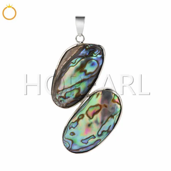 Perlmutt-Anhänger, zwei Abalone-Muscheln, organischer Cabochon, Boho-Chic, natürlicher Muschelschmuck, 5 Stück