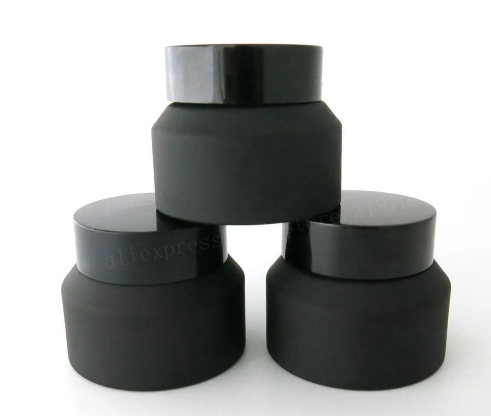 15G 30G 50g Vorst Zwart Glas Crème Jar met Black Deksels Witte Seal Insertion Container Cosmetische Verpakking Glas Crème Pot