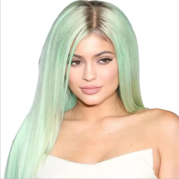 CHEAP Ombre Green Straight Long gently Synthetic Lace Front Wig Natural Black/Green Heat Resistant Hair Wig FZP161