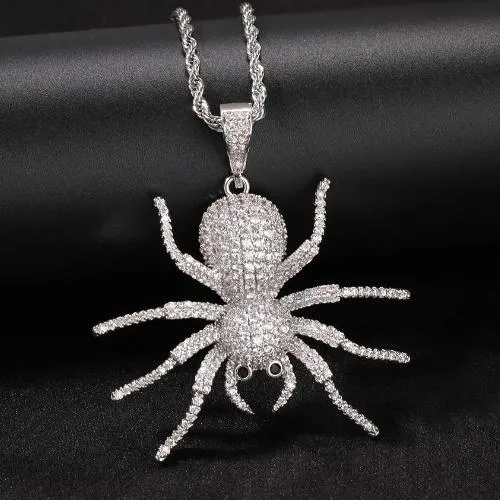Nuova collana personalizzata in oro Bling CZ con pendente a forma di ragno con zirconi cubici, con diamanti ghiacciati, per amanti dell'hip hop, regalo per uomini e donne