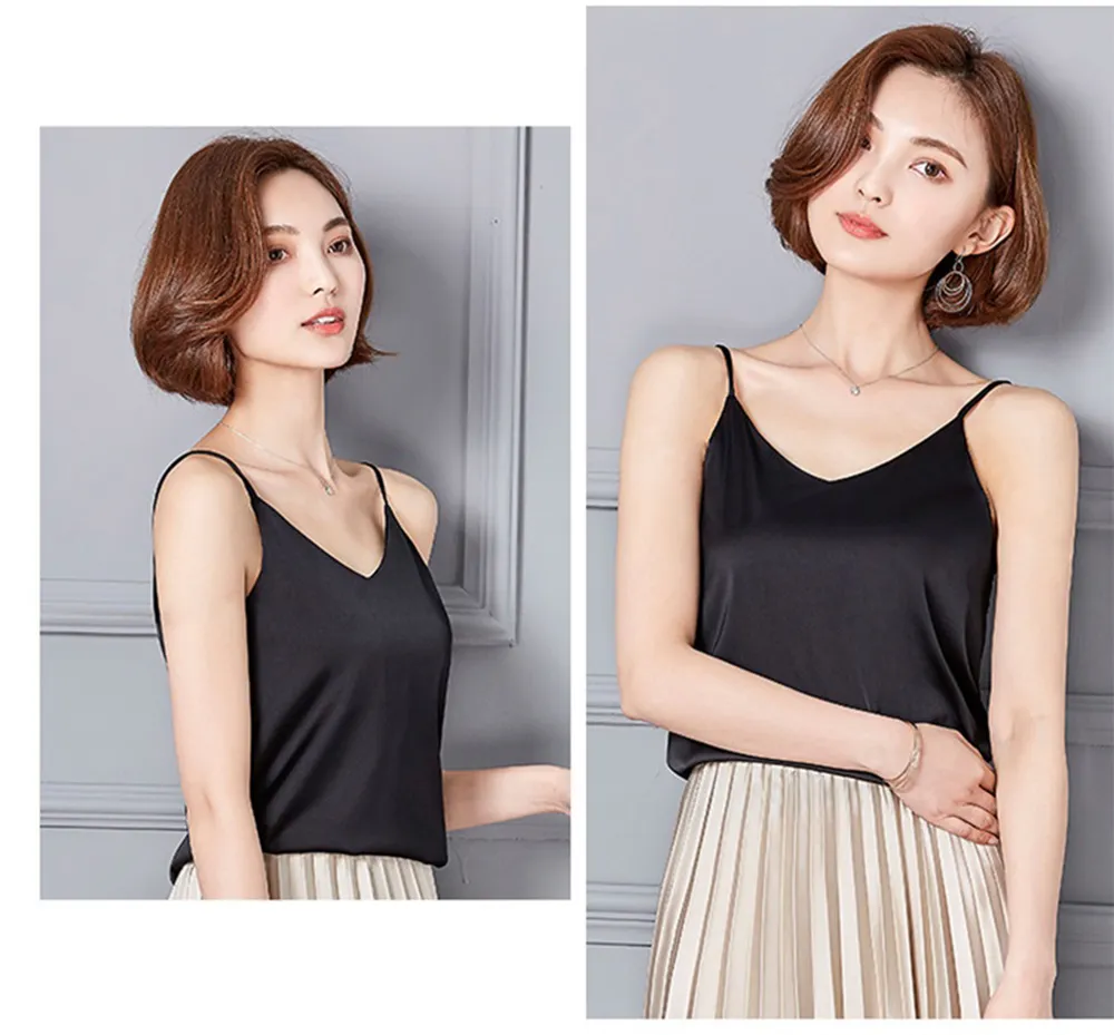 Silk V Neck Tank Top For Women Sexy Sleeveless V Neck Silk Camisole With  Backless Design, Solid Color Perfect For Summer Fashion From Luote, $8.22