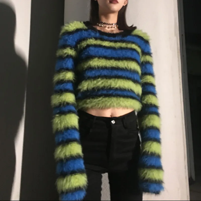 Striped fuzzy hotsell sweater