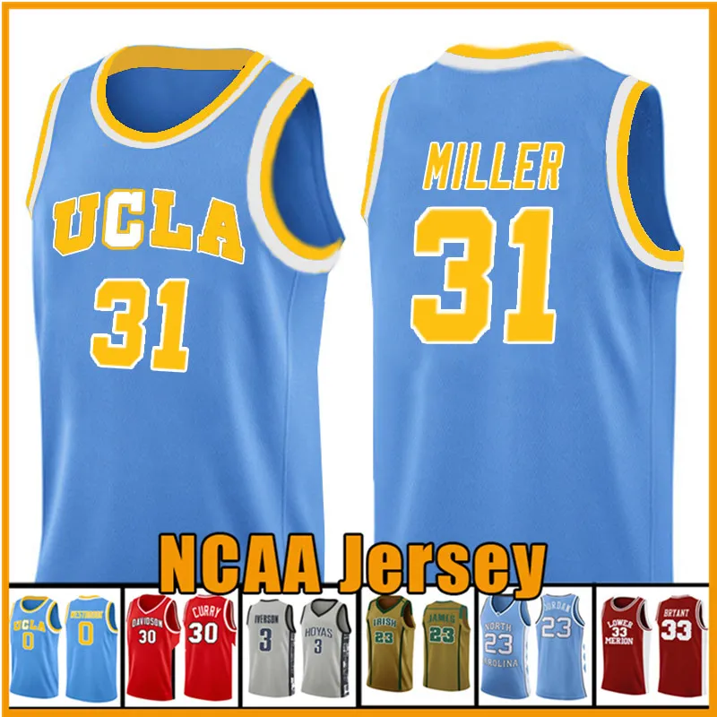 러셀 0 Westbrook Reggie 31 밀러 UCLA NCAA Miller Jersey 농구 캠퍼스 베어 Ucla 유니폼 에이스