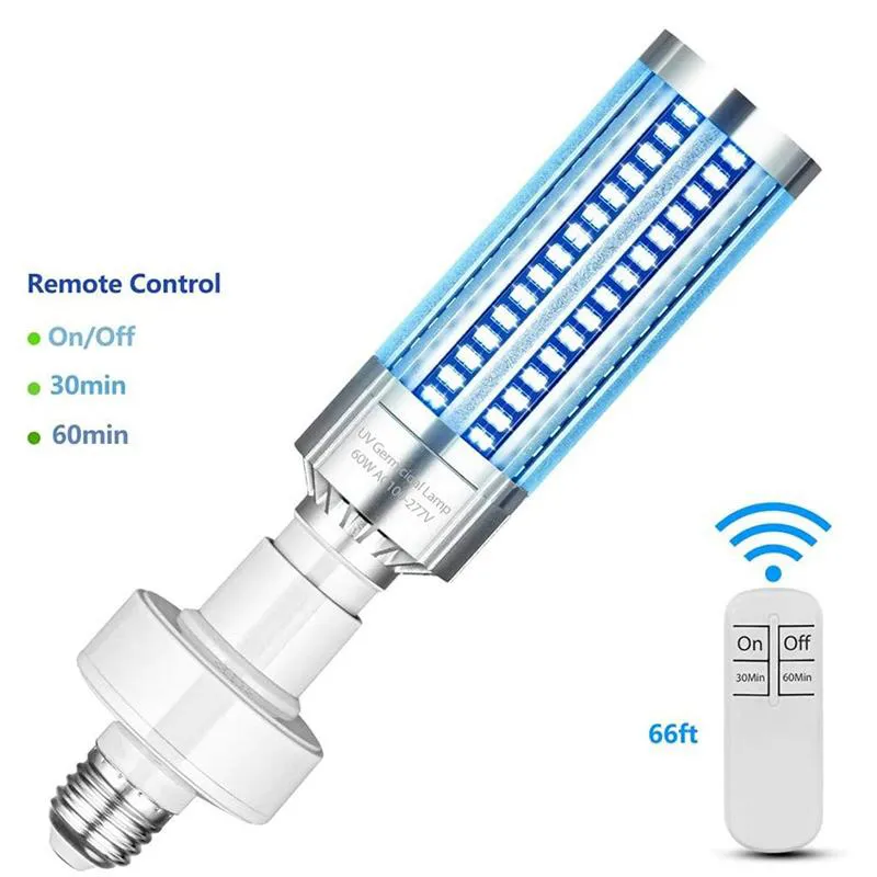 New 60W UVC Germicidal LED Bulb 254nm UV Sterilizer Lamp home hospital UV Disinfection Light with remote timer 30mins 60mins