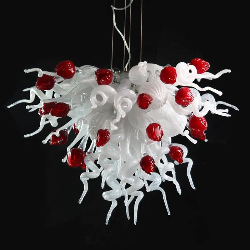 Rose Flower Chandeliers Lamps Romantic Titanic Lighting Murano Glass Chandelier Light White Red LED Hanging Lamp Home Lights-W