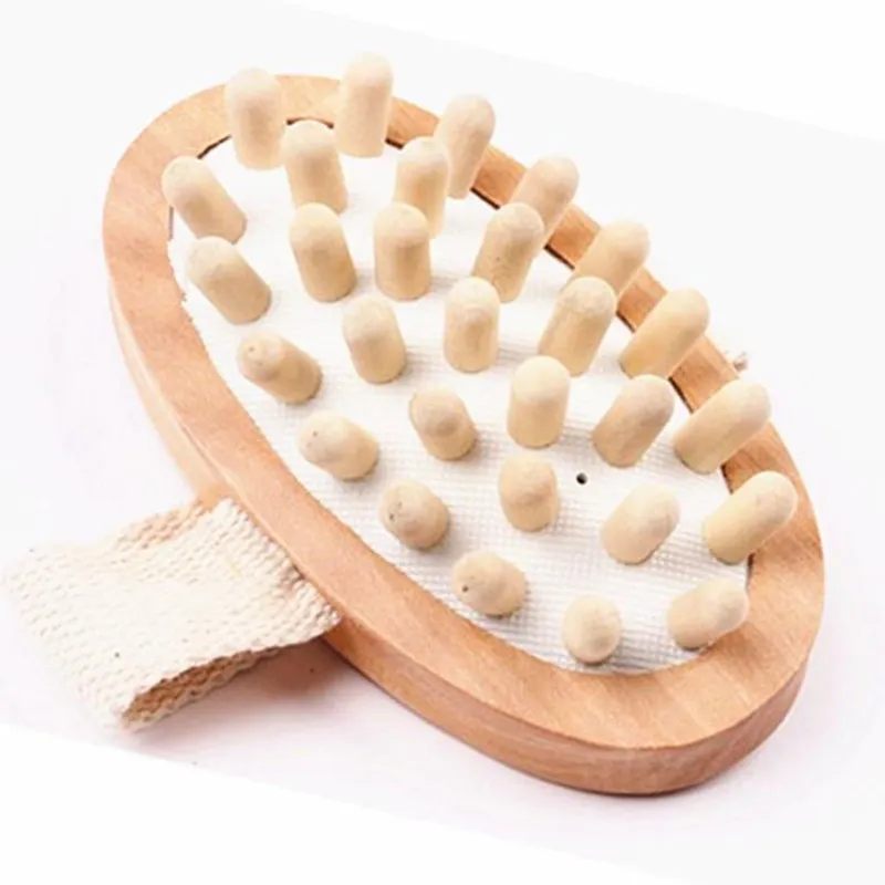 New Wooden Handled Natural Wooden Massager Body Brush Cellulite Reduction Massage Brush Exfoliate Clean Brush F3489