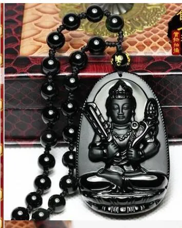 Medallion Seiko Frosted Natural Obsidian Necklace Void Tibetan Buddha Pendant Male Zodiac Bull and Tiger Patron