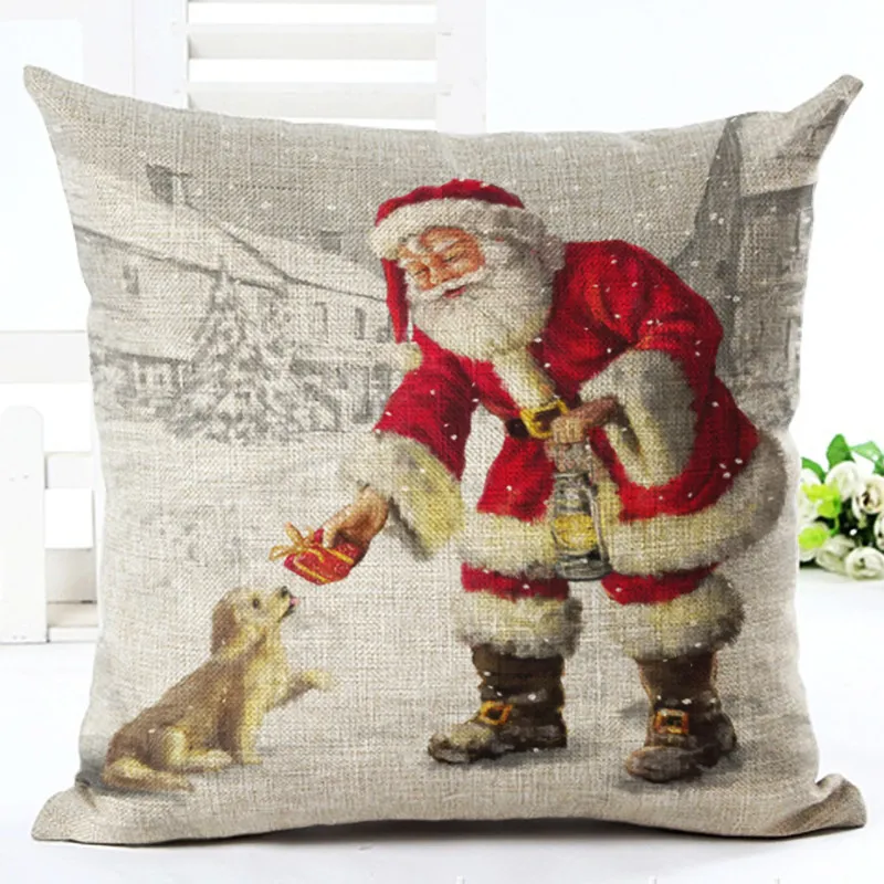 Gztzmy 45x45cm 2019New År dekor God Juldekorationer för hemkudde Santa Claus Reindeer Linne Cover Cushion Natal