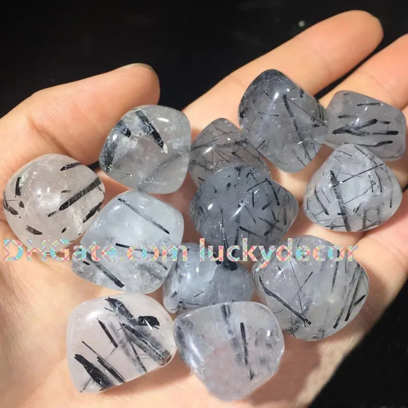 500 g 12-20 mm Petite tourmaline noire de forme libre rutilée Quartz clair dégringolé pierres de cristal polies pour l'artisanat, l'art, le remplissage de vase, la décoration