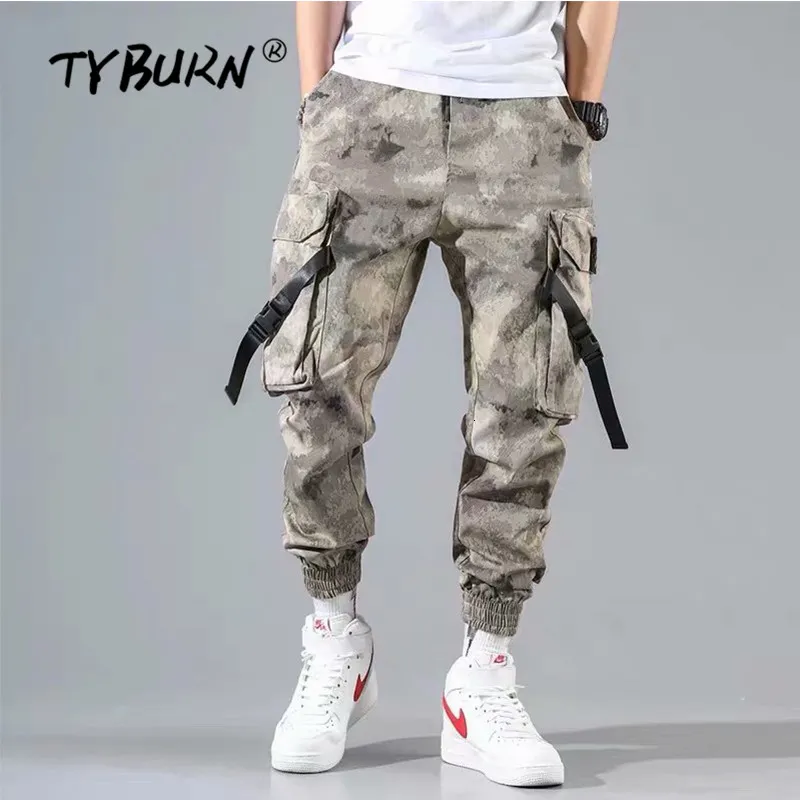 TYBURN New 2019 Casual Joggers Pants Men Cotton Elastic Long Haren Trousers pantalon homme Camo Military Army Cargo Pants Men SH190915