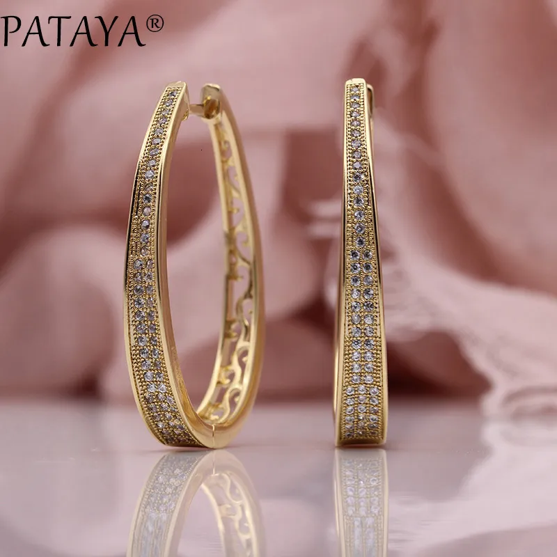 Pataya New Irregular Big Circle Earring Women Fashion Jewelry 585 Rose Gold White Micro Wax Inlay Natural Zircon Dangle Earrings Y19050901