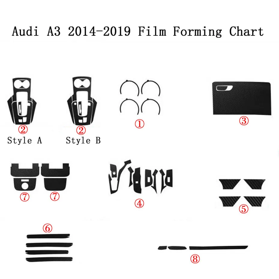 Audi A3 2014-2019 için Kendinden Yapışkanlı Araba Çıkartmaları 3D 5D Karbon Fiber Vinil Araba Çıkartmaları ve Çıkartmaları Araba Styling Aksesuarları