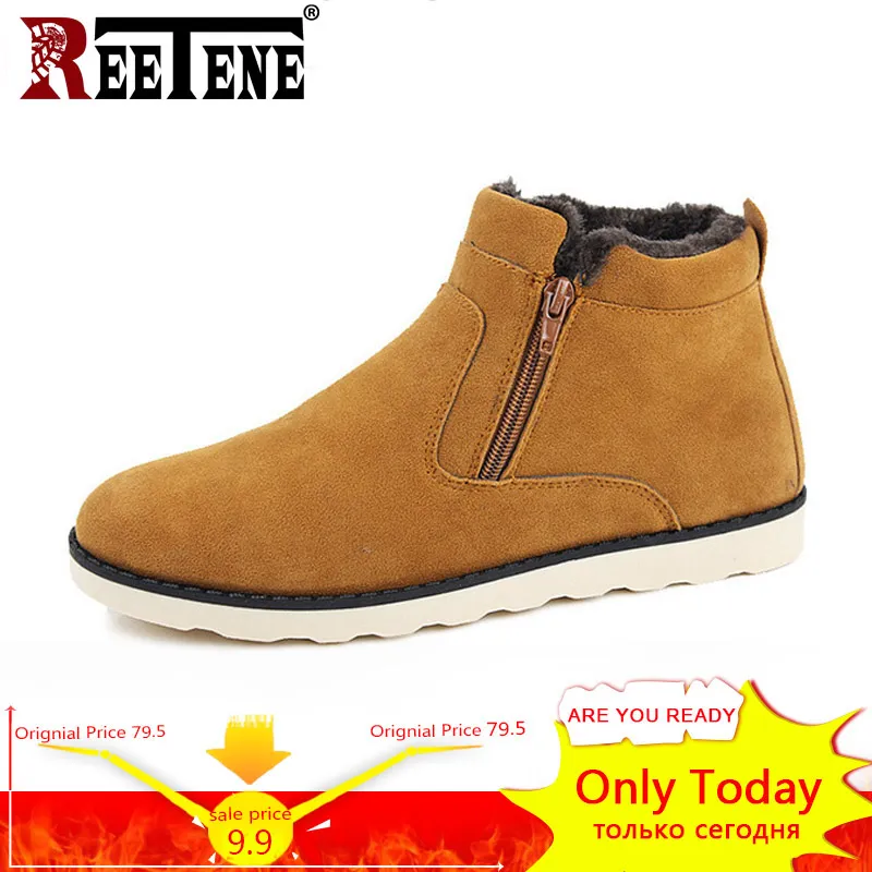 REETENE bottes d'hiver hommes 2018 bottes de neige chaudes hommes bottes de neige décontractées hommes en peluche fermeture éclair chaussures d'hiver sans lacet fourrure hommes chaussures