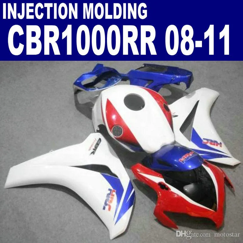 注入OEM ABSオートバイ部品ホンダフェアリングCBR1000RR 2008-2011 CBR1000 RRホワイトレッドブルーフェアリングキット08 09 10 11 #U72