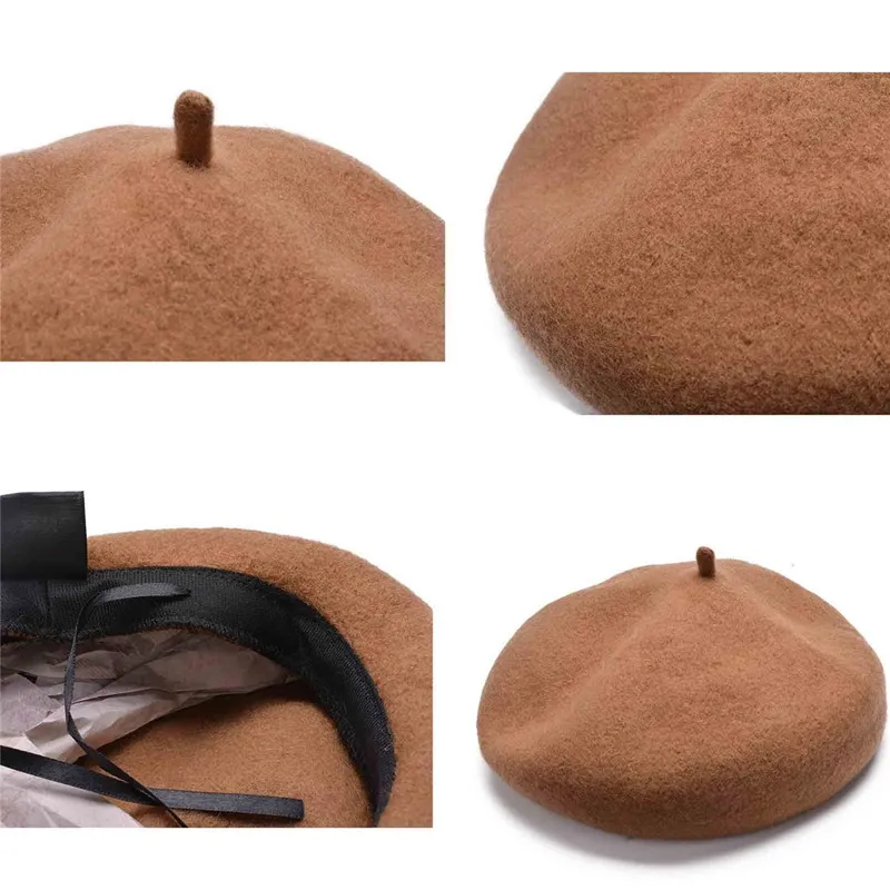 Mode-100% laine artiste béret casquette plate hiver chaud élégant peintre Trilby Beanie chapeau Y63