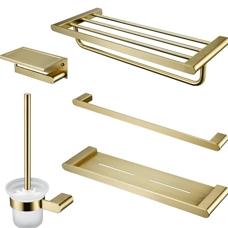 Brushed Gold Bathroom Accessories Set Toothbrush Holder For Wall Towel
