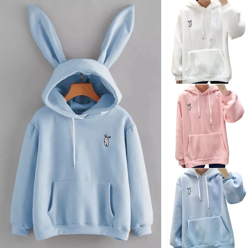 Sudaderas con capucha para mujer Kawaii Sweet Orears Sudadera con capucha Mujeres Harajuku Flow Foot Bordery Dibujos animados Jerseysuits Plus