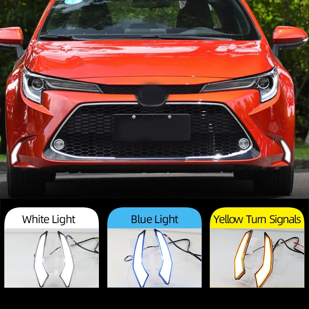 2PCS Car DRL Lamp For Toyota Corolla L/LE/XLE US 2019 2020 Dynamic Yellow Turn Signal Waterproof LED Daytime Running Light