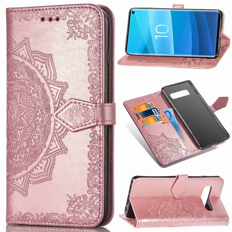 Imprint Lace Mandala Flower Wallet Leather Flip Card Slot Cover Case for Samsung S8 S9 S10 S20 Note 10 Plus A10 A30 A40 A50 A70