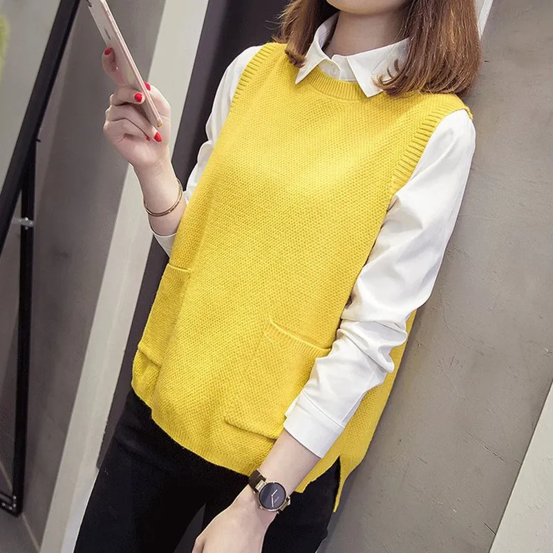 Women's Vests 2023 Spring Autumn Sweater Vest Women Loose Knitted Pullover Sleeveless Top Female Korean Fashion Casual O-Neck Solid Waistcoat