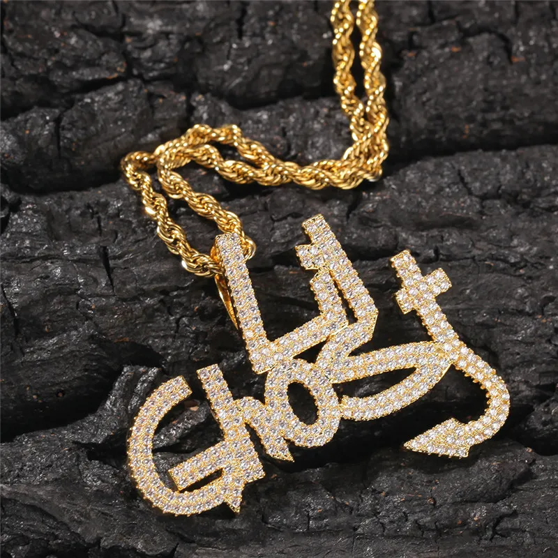 Hip Hop Necklace Letter Lil Ghost Pendant Necklace Gold Silver Plated Mens Bling Zircon Jewelry Gift