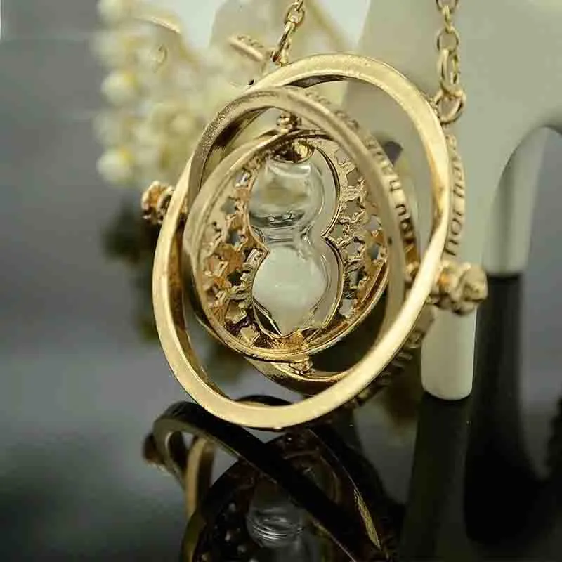 Time Reversal Hourglass Necklace 360 degree rotatable Time Converter Magic Potter Pendant gifts for kids Movie Fan Pendant Necklace