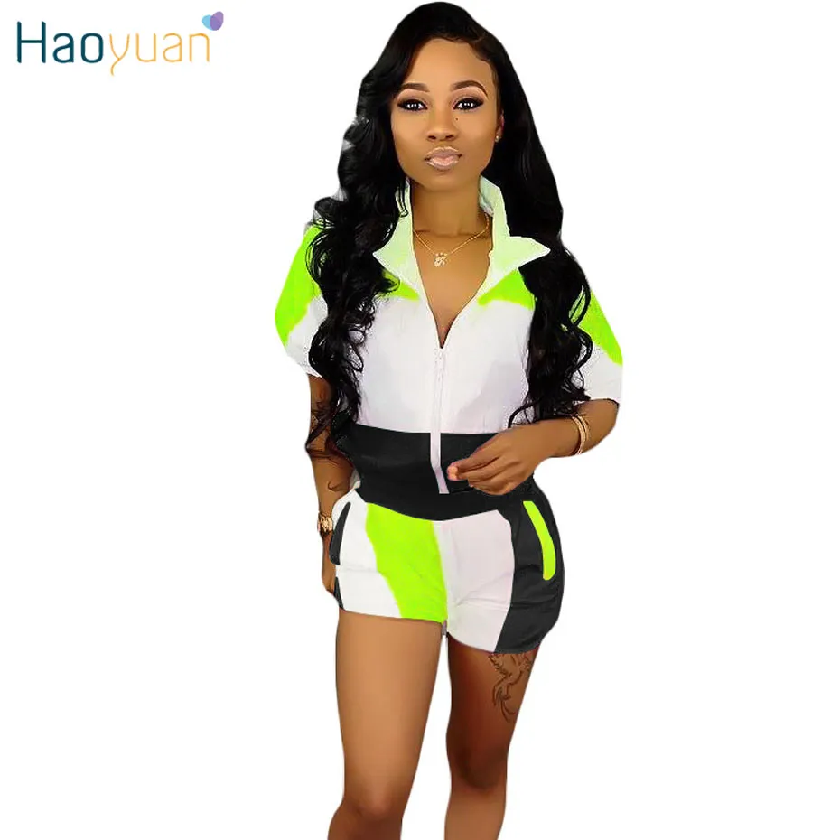 HAOYUAN Plus Size Summer Two Piece Set Neon Top And Gina Tricot