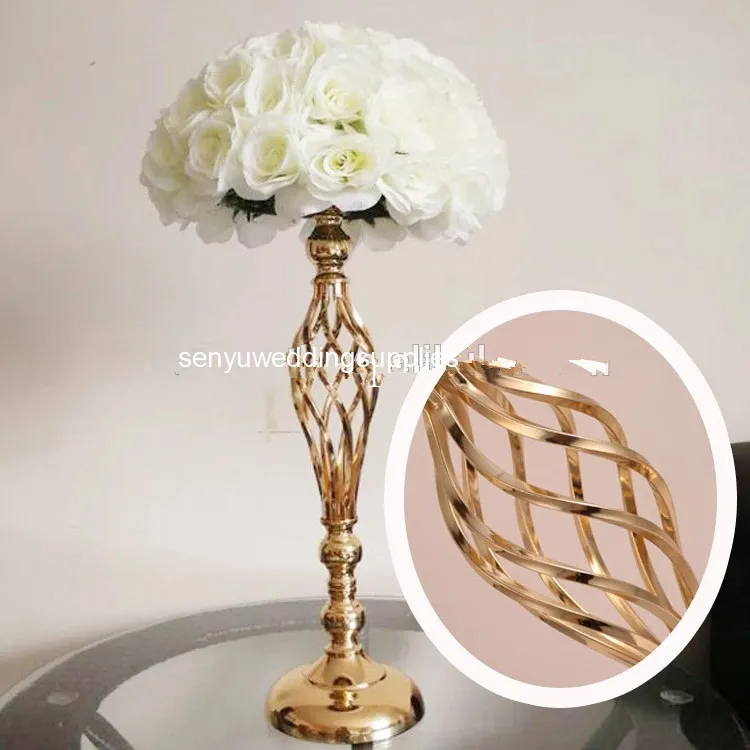 la plus grande quantité le prix le moins cher) Vente en gros grand support de fleur en métal doré argenté pour la décoration de table d'allée de passerelle de mariage senyu0185