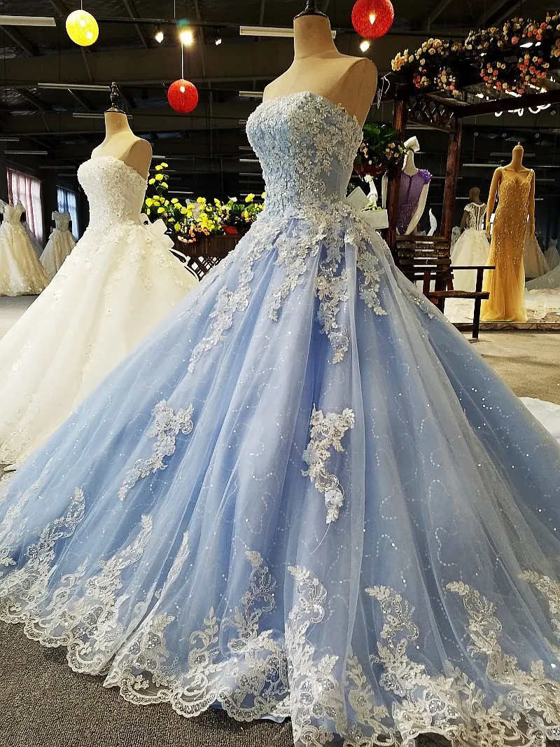 Lace Strapless Princess Ballgown Wedding Dress in Windsor Blue