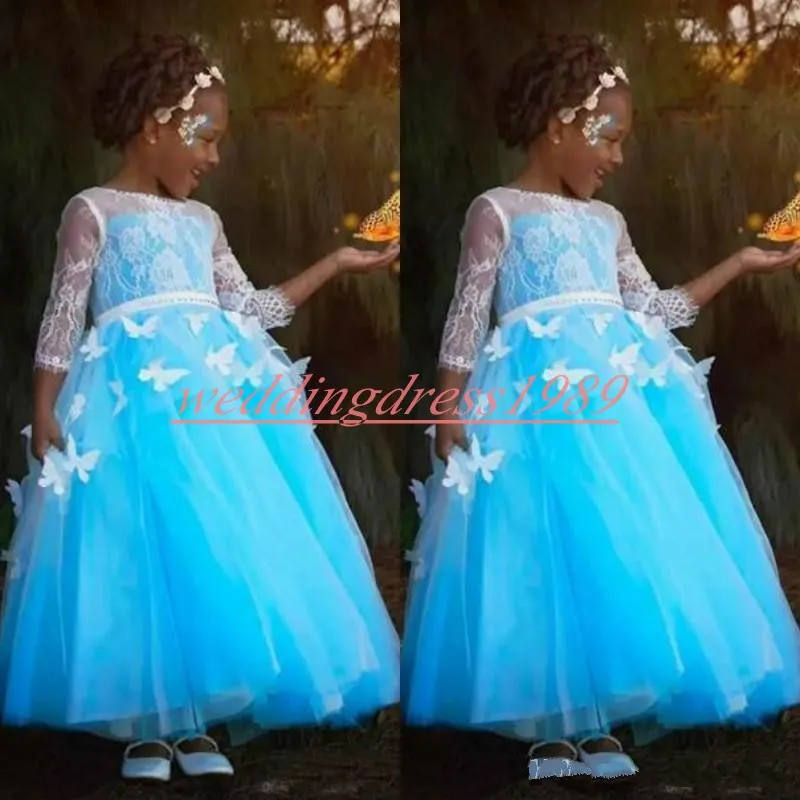 Najnowszy Butterfly Flower Girls 'Dresses Tulle A-Line Koronki Dziewczyny Urodziny Formalne Suknie Pierwsza Komunia Sukienki Dzieci Tutu Korant na ślub