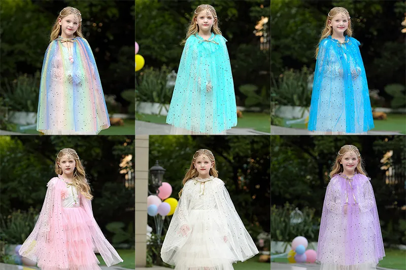 6 Style Kids Girls Cosplay Lace Cloak Cape Cartoon Costume Children Adult Princess Shawl Party Halloween Christmas Clothing