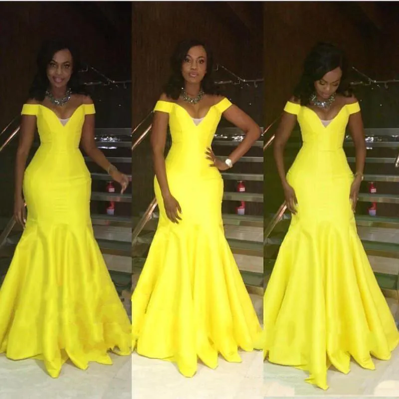 Ombro sereia fora amarelo baile de formatura volta zíper plissado feito sob encomenda nova vinda formal vestidos de festa áfrica do sul vestidos de noite