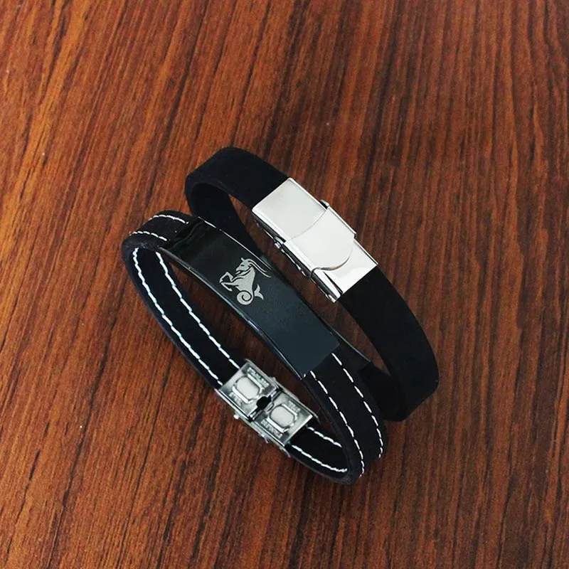 2018 Nouveau 12 signes zodiaques Bracelet en silicone pour hommes Femme Femmes en acier inoxydable Virgo Balance Scorpio Mens Bracelets Wristband6115388